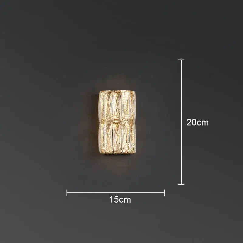 Modern crystal led wall lamp with textured gold metal frame and clear glass panels for elegant living room decorbites crystal led