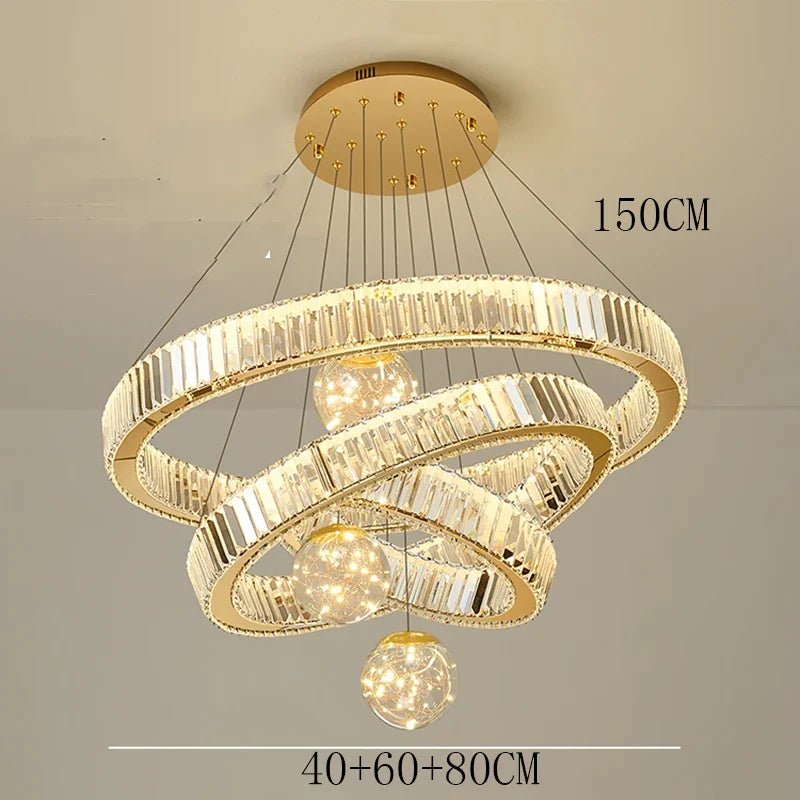 Modern Crystal Multi-Ring Pendant Light in Brushed Steel - Decorbites