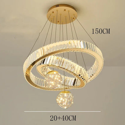 Modern Crystal Multi-Ring Pendant Light in Brushed Steel - Decorbites