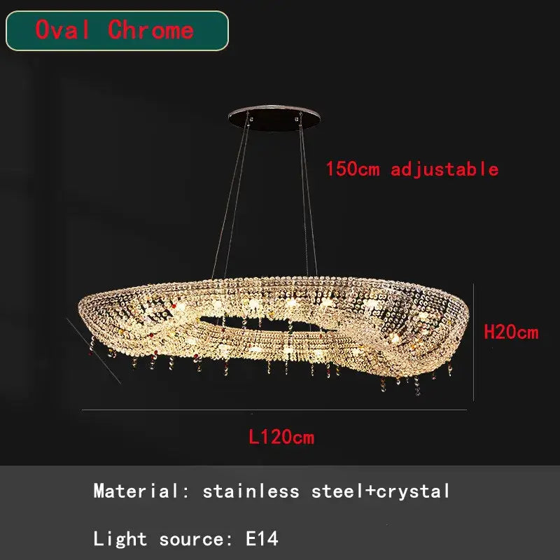 Modern decorbites crystal oval chandelier with sparkling clear and red crystals and stainless steel frame for living room decor