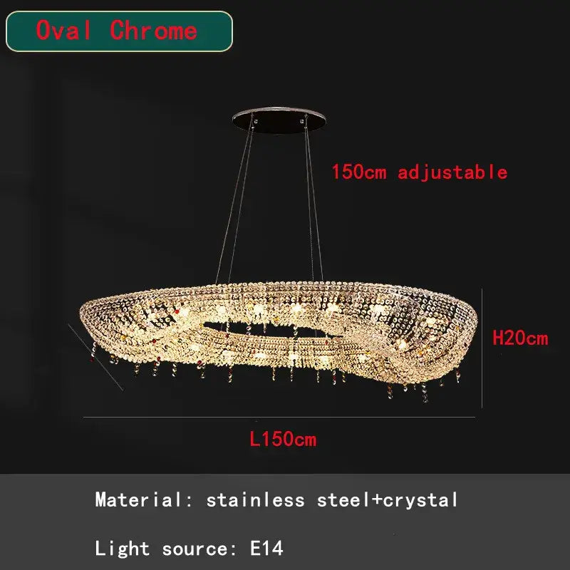 Modern decorbites crystal oval chandelier with sparkling clear and red crystals and adjustable stainless steel frame for living room decor