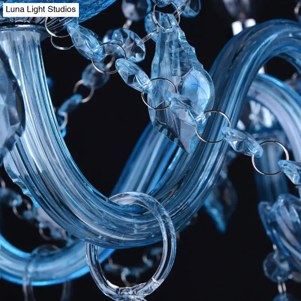 Lámpara de araña colgante moderna de cristal azul, 6/18 bombillas, diseño de vela/campana, 23,5"/37,5" de ancho