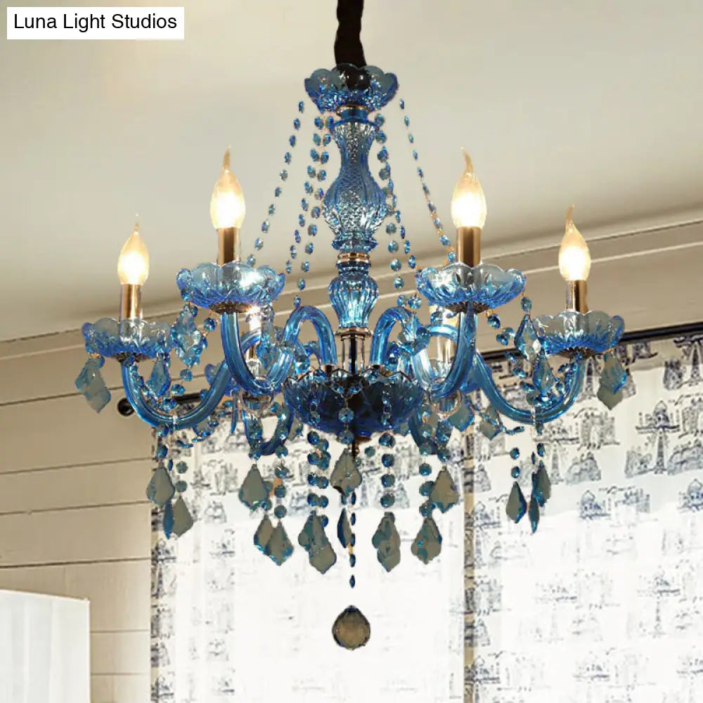 Lámpara de araña colgante moderna de cristal azul, 6/18 bombillas, diseño de vela/campana, 23,5"/37,5" de ancho