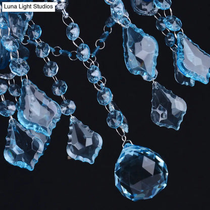 Lámpara de araña colgante moderna de cristal azul, 6/18 bombillas, diseño de vela/campana, 23,5"/37,5" de ancho