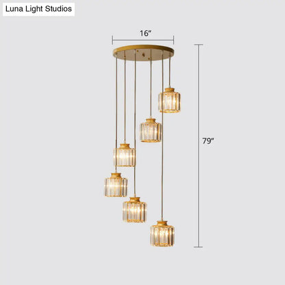 Modern Crystal Pendant Chandelier - Cylindrical Shape, Prismatic Crystals, Multi-Light Design