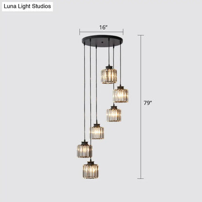 Modern Crystal Pendant Chandelier - Cylindrical Shape, Prismatic Crystals, Multi-Light Design