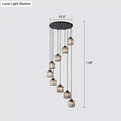 Modern Crystal Pendant Chandelier - Cylindrical Shape, Prismatic Crystals, Multi-Light Design