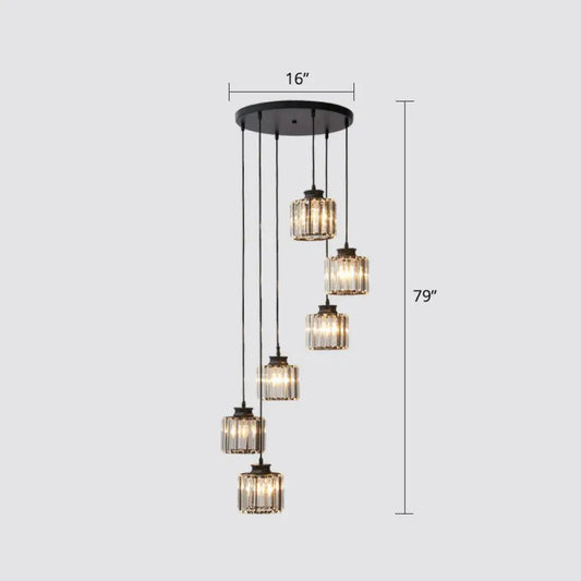 Modern Crystal Pendant Chandelier - Cylindrical Shape, Prismatic Crystals, Multi-Light Design