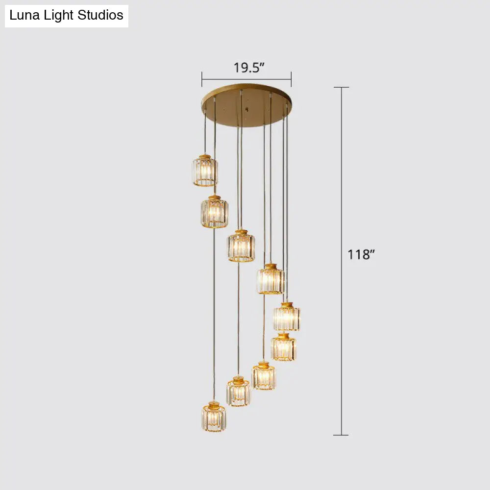 Modern Crystal Pendant Chandelier - Cylindrical Shape, Prismatic Crystals, Multi-Light Design