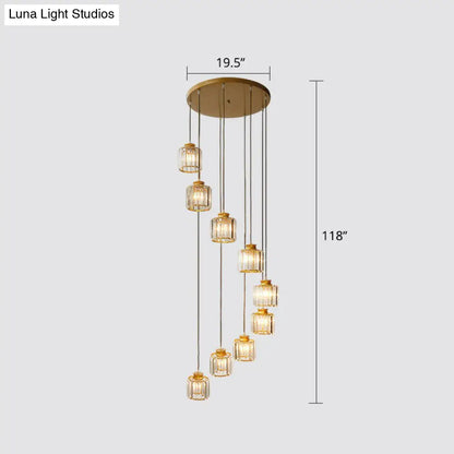 Modern Crystal Pendant Chandelier - Cylindrical Shape, Prismatic Crystals, Multi-Light Design