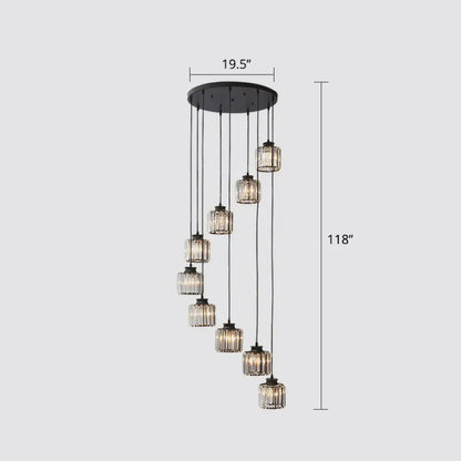 Modern Crystal Pendant Chandelier - Cylindrical Shape, Prismatic Crystals, Multi-Light Design