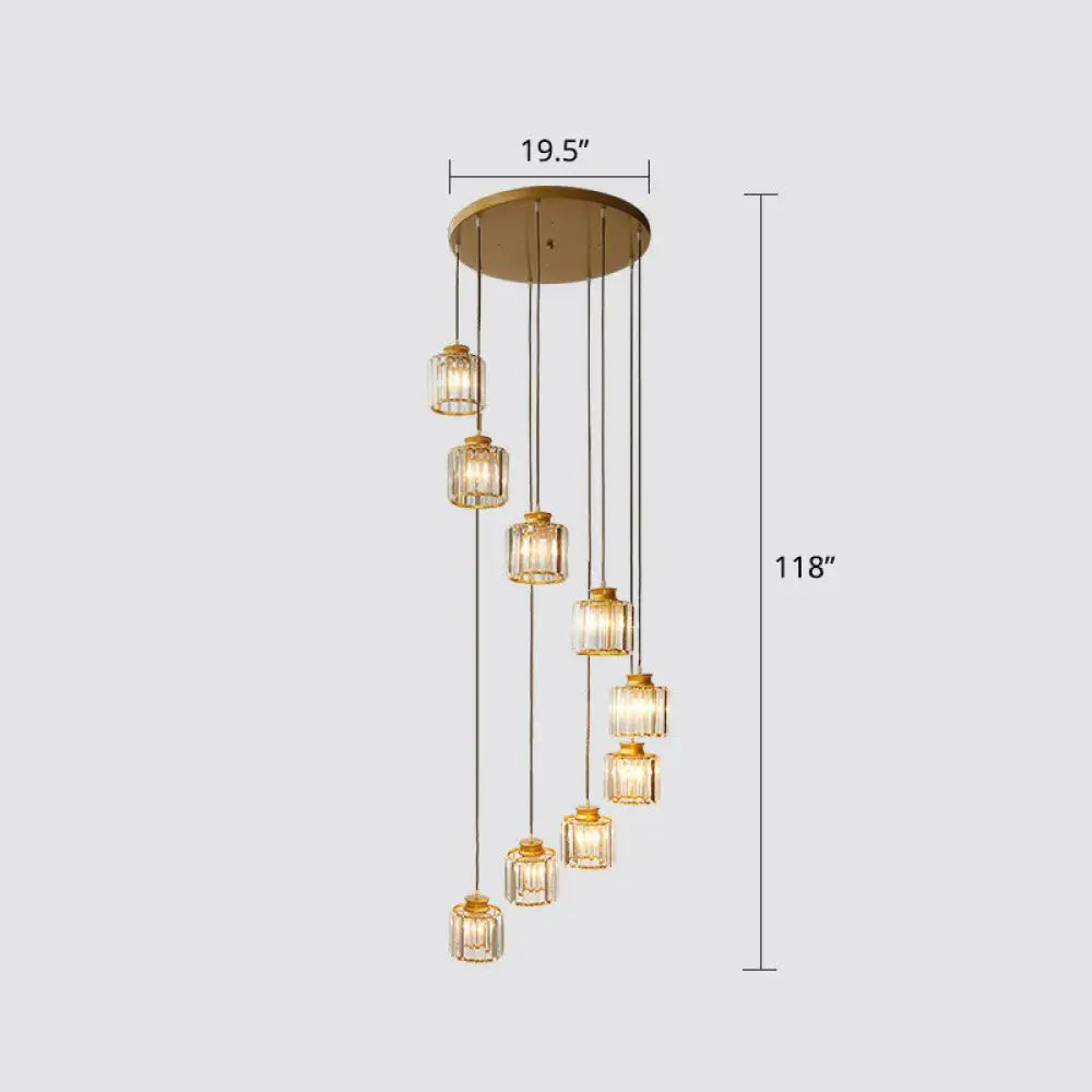 Modern Crystal Pendant Chandelier - Cylindrical Shape, Prismatic Crystals, Multi-Light Design