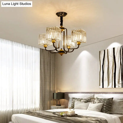 Lámpara de araña colgante moderna de cristal - Diseño cuadrado, 4/6/8 bombillas, negra - 66/86/91 cm de ancho