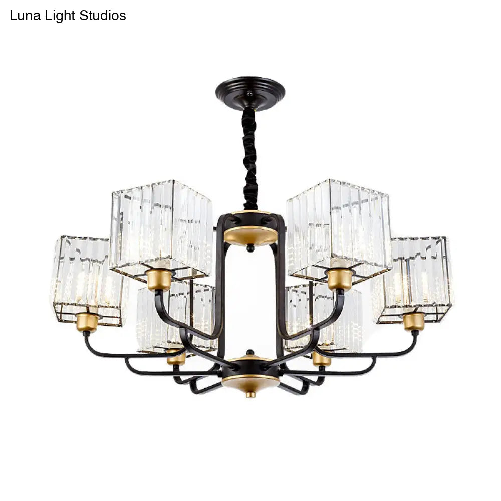 Lámpara de araña colgante moderna de cristal - Diseño cuadrado, 4/6/8 bombillas, negra - 66/86/91 cm de ancho