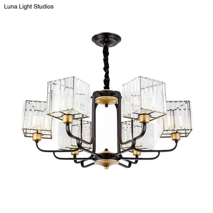 Lámpara de araña colgante moderna de cristal - Diseño cuadrado, 4/6/8 bombillas, negra - 66/86/91 cm de ancho