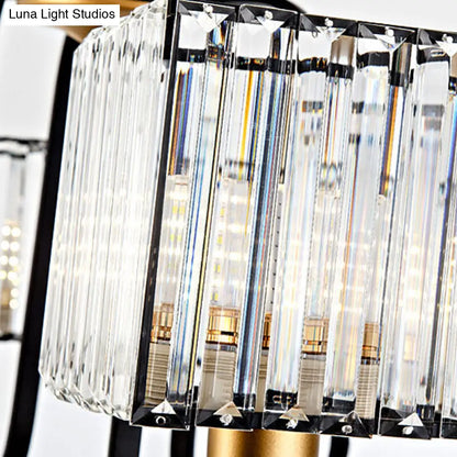 Lámpara de araña colgante moderna de cristal - Diseño cuadrado, 4/6/8 bombillas, negra - 66/86/91 cm de ancho