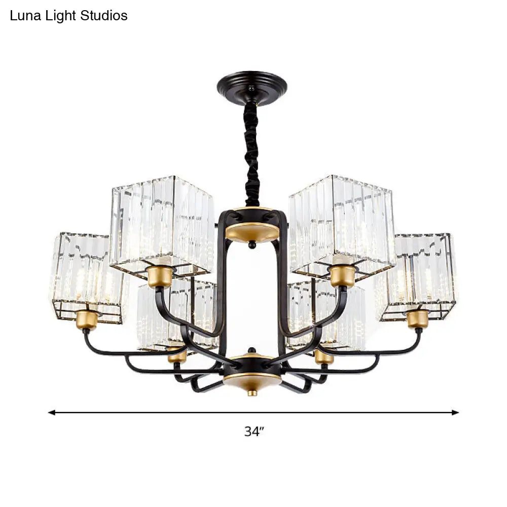 Lámpara de araña colgante moderna de cristal - Diseño cuadrado, 4/6/8 bombillas, negra - 66/86/91 cm de ancho