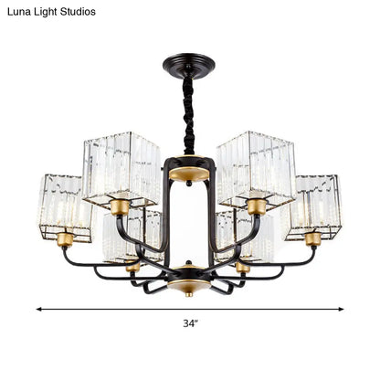 Lámpara de araña colgante moderna de cristal - Diseño cuadrado, 4/6/8 bombillas, negra - 66/86/91 cm de ancho