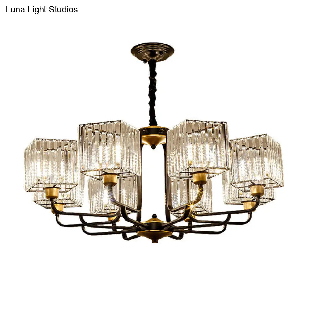 Lámpara de araña colgante moderna de cristal - Diseño cuadrado, 4/6/8 bombillas, negra - 66/86/91 cm de ancho