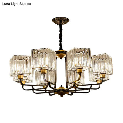 Lámpara de araña colgante moderna de cristal - Diseño cuadrado, 4/6/8 bombillas, negra - 66/86/91 cm de ancho