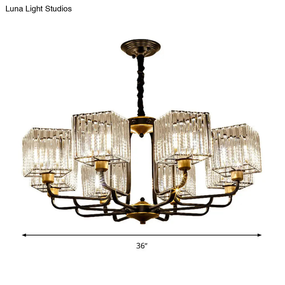 Lámpara de araña colgante moderna de cristal - Diseño cuadrado, 4/6/8 bombillas, negra - 66/86/91 cm de ancho