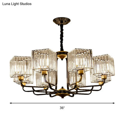 Lámpara de araña colgante moderna de cristal - Diseño cuadrado, 4/6/8 bombillas, negra - 66/86/91 cm de ancho