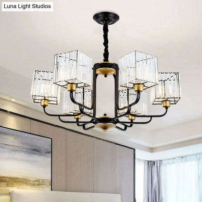 Lámpara de araña colgante moderna de cristal - Diseño cuadrado, 4/6/8 bombillas, negra - 66/86/91 cm de ancho