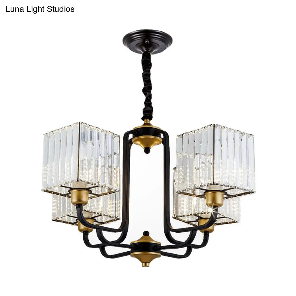 Lámpara de araña colgante moderna de cristal - Diseño cuadrado, 4/6/8 bombillas, negra - 66/86/91 cm de ancho