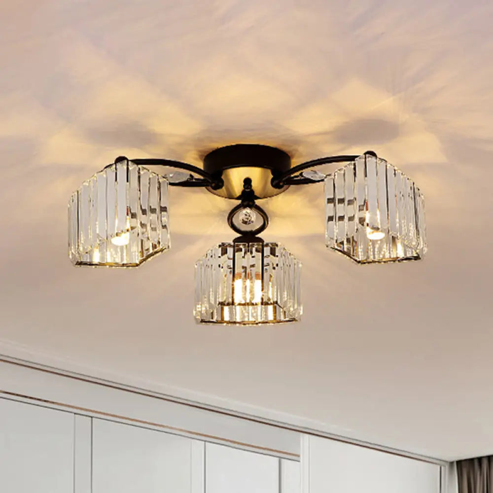 DecorBites™ DecorBites™ Modern Crystal Prism Flush Chandelier with Curved Design - Clear Semi Flush Mount Ceiling Light (3/9 Heads)