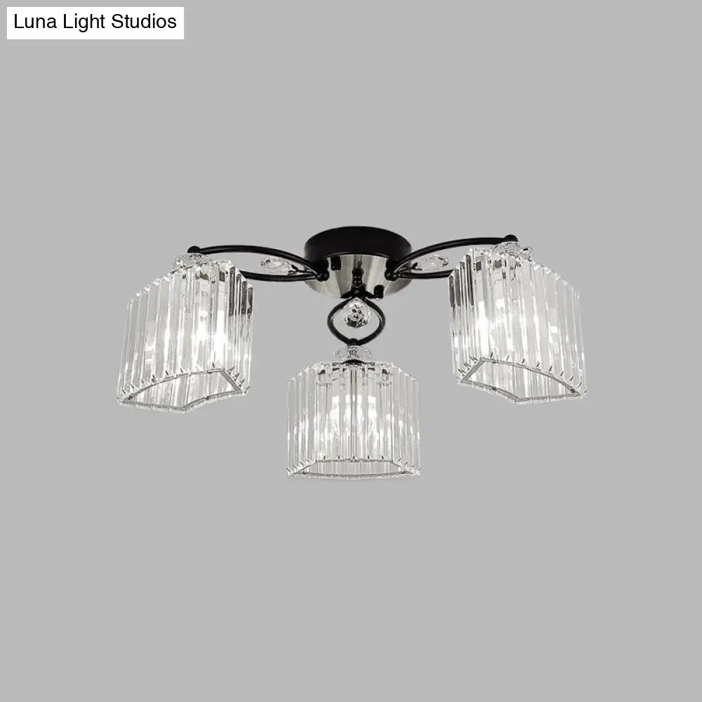 DecorBites™ DecorBites™ Modern Crystal Prism Flush Chandelier with Curved Design - Clear Semi Flush Mount Ceiling Light (3/9 Heads)