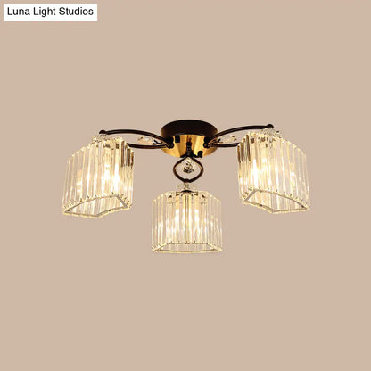 DecorBites™ DecorBites™ Modern Crystal Prism Flush Chandelier with Curved Design - Clear Semi Flush Mount Ceiling Light (3/9 Heads)