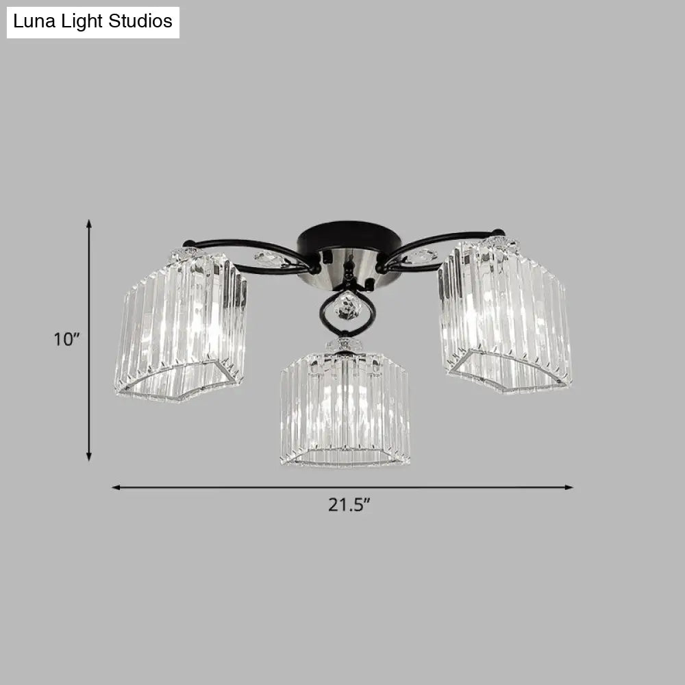 DecorBites™ DecorBites™ Modern Crystal Prism Flush Chandelier with Curved Design - Clear Semi Flush Mount Ceiling Light (3/9 Heads)