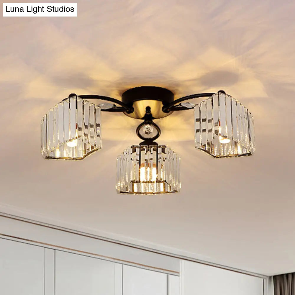 DecorBites™ DecorBites™ Modern Crystal Prism Flush Chandelier with Curved Design - Clear Semi Flush Mount Ceiling Light (3/9 Heads)