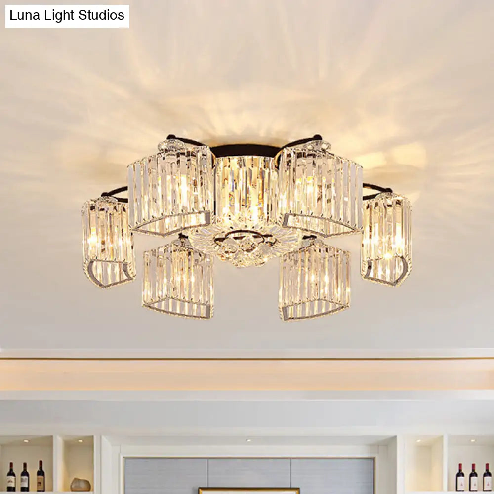 DecorBites™ DecorBites™ Modern Crystal Prism Flush Chandelier with Curved Design - Clear Semi Flush Mount Ceiling Light (3/9 Heads)