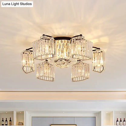 DecorBites™ DecorBites™ Modern Crystal Prism Flush Chandelier with Curved Design - Clear Semi Flush Mount Ceiling Light (3/9 Heads)