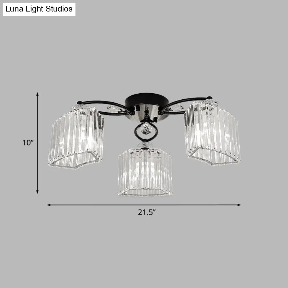 DecorBites™ DecorBites™ Modern Crystal Prism Flush Chandelier with Curved Design - Clear Semi Flush Mount Ceiling Light (3/9 Heads)