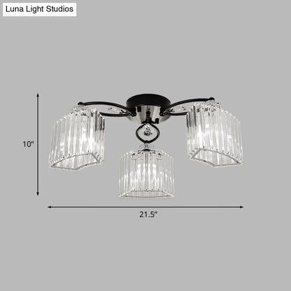 DecorBites™ DecorBites™ Modern Crystal Prism Flush Chandelier with Curved Design - Clear Semi Flush Mount Ceiling Light (3/9 Heads)
