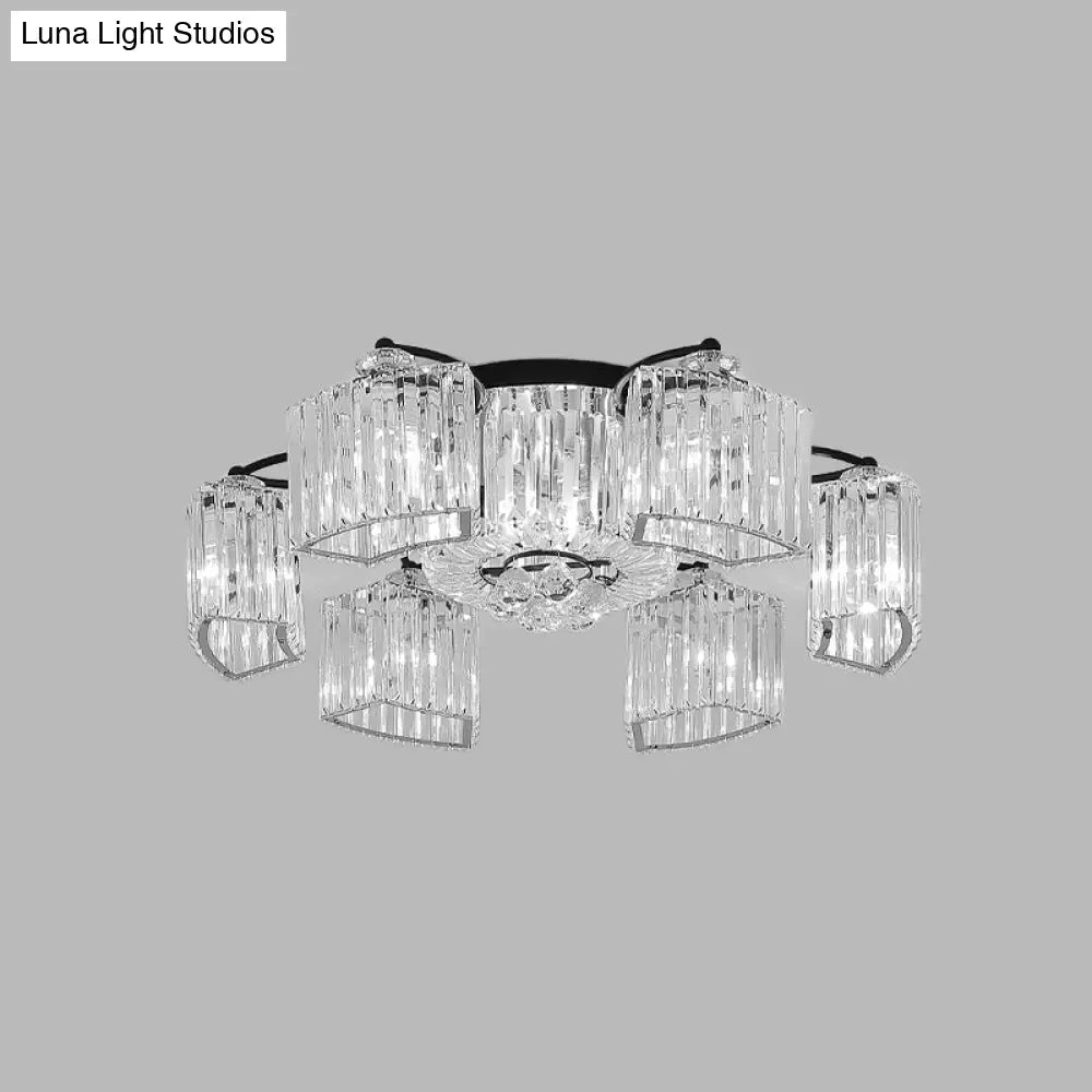 DecorBites™ DecorBites™ Modern Crystal Prism Flush Chandelier with Curved Design - Clear Semi Flush Mount Ceiling Light (3/9 Heads)