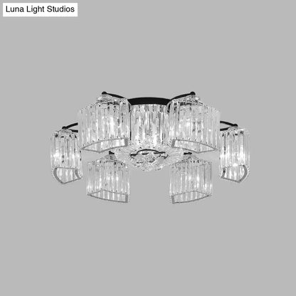 DecorBites™ DecorBites™ Modern Crystal Prism Flush Chandelier with Curved Design - Clear Semi Flush Mount Ceiling Light (3/9 Heads)