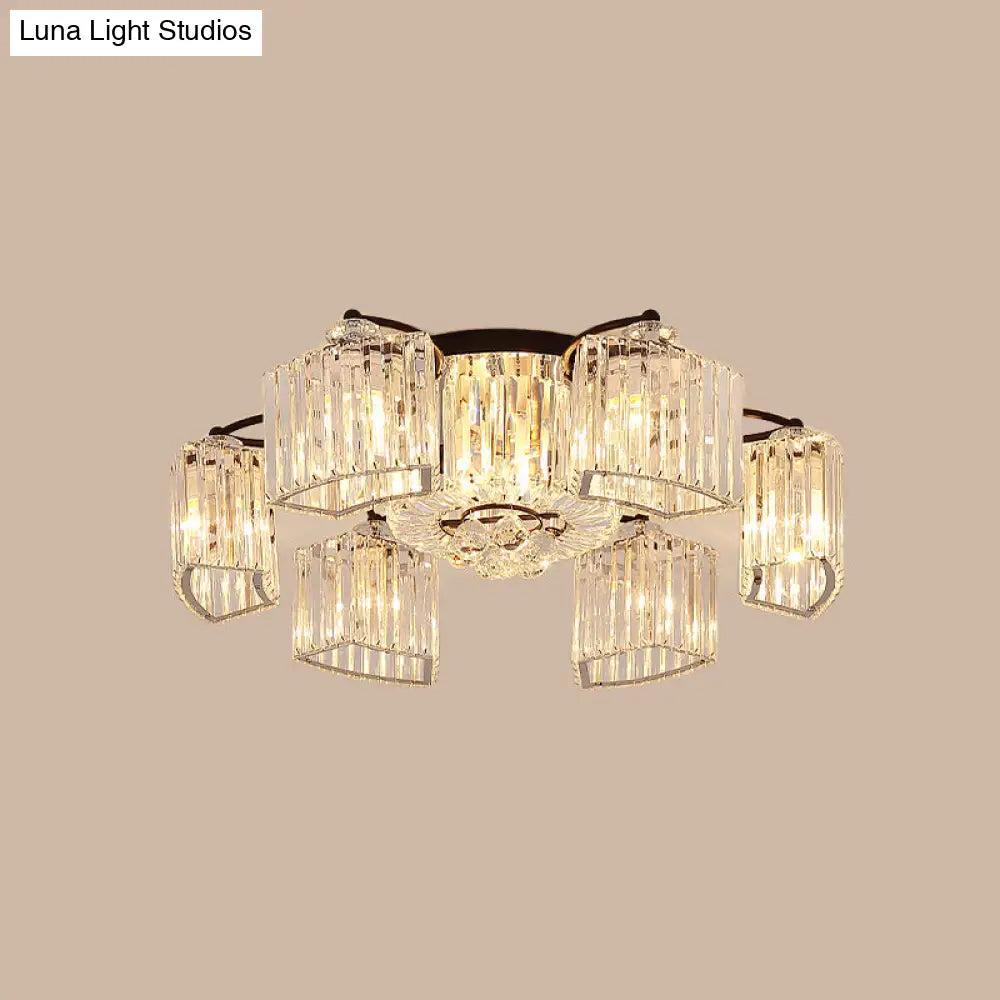 DecorBites™ DecorBites™ Modern Crystal Prism Flush Chandelier with Curved Design - Clear Semi Flush Mount Ceiling Light (3/9 Heads)