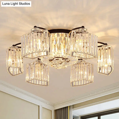DecorBites™ DecorBites™ Modern Crystal Prism Flush Chandelier with Curved Design - Clear Semi Flush Mount Ceiling Light (3/9 Heads)