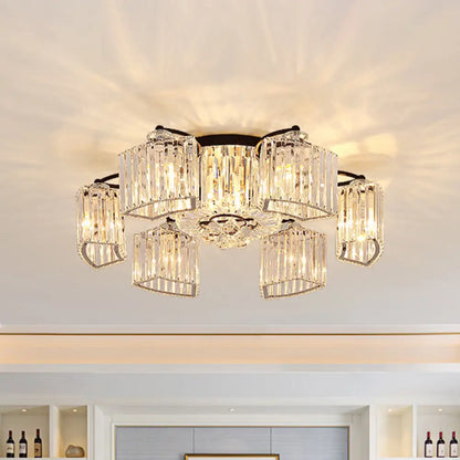 DecorBites™ DecorBites™ Modern Crystal Prism Flush Chandelier with Curved Design - Clear Semi Flush Mount Ceiling Light (3/9 Heads)