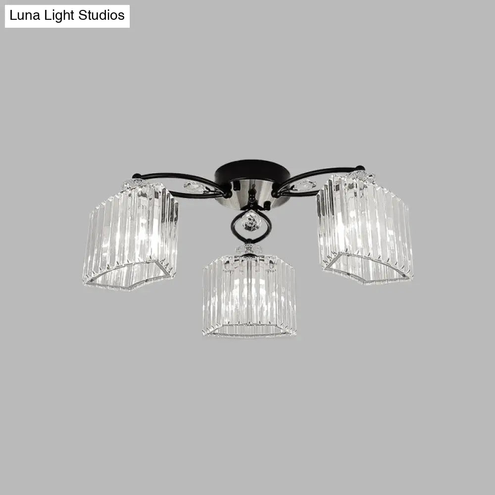 DecorBites™ DecorBites™ Modern Crystal Prism Flush Chandelier with Curved Design - Clear Semi Flush Mount Ceiling Light (3/9 Heads)