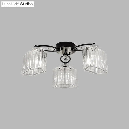 DecorBites™ DecorBites™ Modern Crystal Prism Flush Chandelier with Curved Design - Clear Semi Flush Mount Ceiling Light (3/9 Heads)