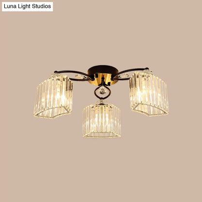 DecorBites™ DecorBites™ Modern Crystal Prism Flush Chandelier with Curved Design - Clear Semi Flush Mount Ceiling Light (3/9 Heads)