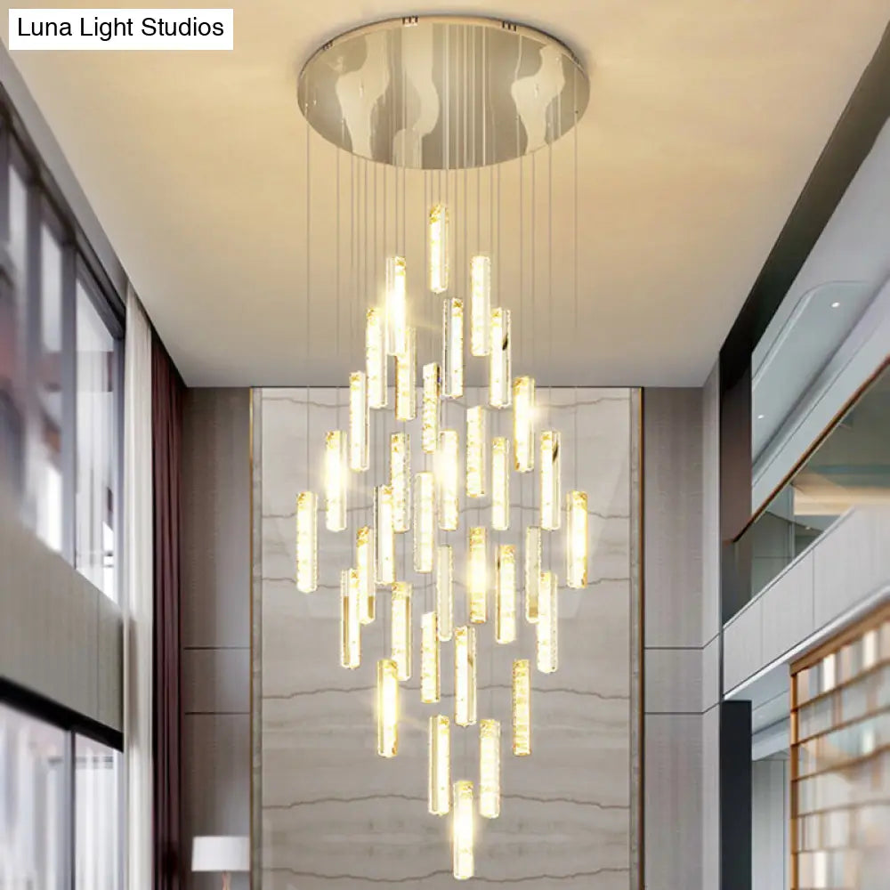 Modern Crystal Rectangle Drop Pendant Light for Stairway - Multiple Sizes