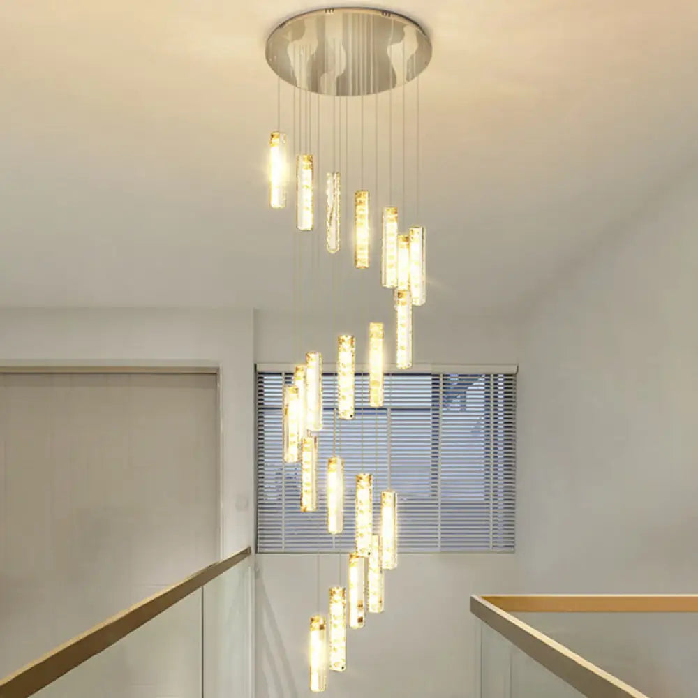 Modern Crystal Rectangle Drop Pendant Light for Stairway - Multiple Sizes