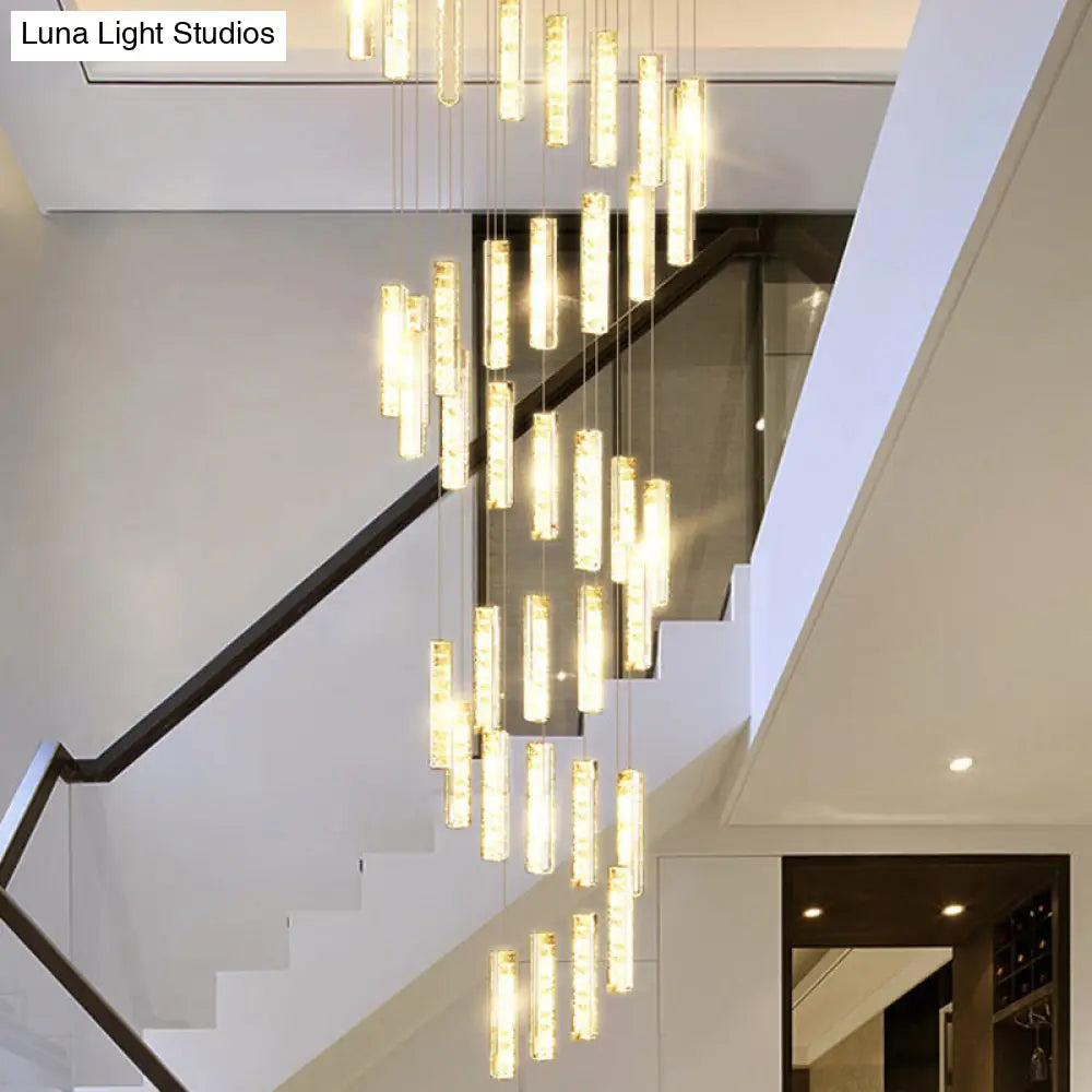 Modern Crystal Rectangle Drop Pendant Light for Stairway - Multiple Sizes