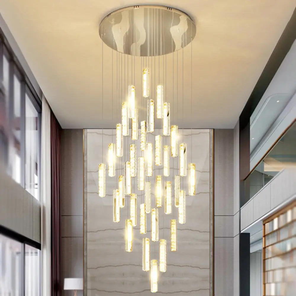 Modern Crystal Rectangle Drop Pendant Light for Stairway - Multiple Sizes