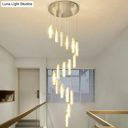 Modern Crystal Rectangle Drop Pendant Light for Stairway - Multiple Sizes